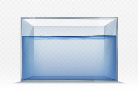 Mockup glass aquarium with water. Template isolated on transparent background. Vector stock illustrationのイラスト素材