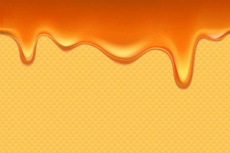 Caramel flows down over the wafer background. Stock vector illustrationのイラスト素材