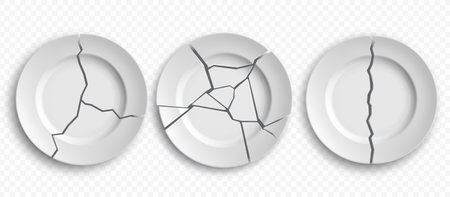 Vector template broken ceramic plates. Mockup isolated on transparent background. Stock illustrationのイラスト素材