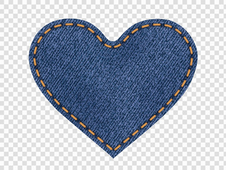 Heart shape tag made from denim fabric. Template isolated on transparent background. vector mockupのイラスト素材