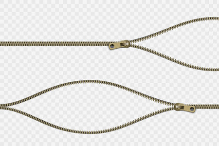 Open zipper with gap. Vector mockups isolated on transparent background.のイラスト素材