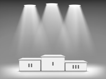 Empty winners podium is illuminated by spotlights. Stock vector illustrationのイラスト素材