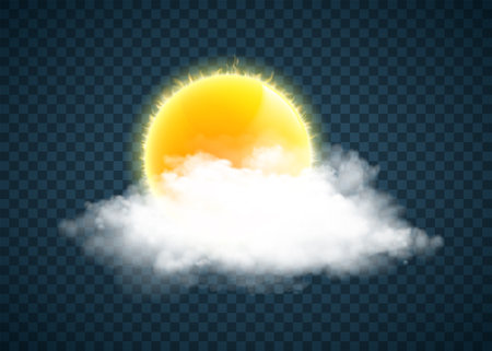 Sun with cloud. Isolated on a transparent background. Clear sunny weather. Stock vector illustrationのイラスト素材