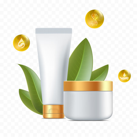 Cream packaging mockups. Templates isolated on transparent background. Vector stock illustrationのイラスト素材