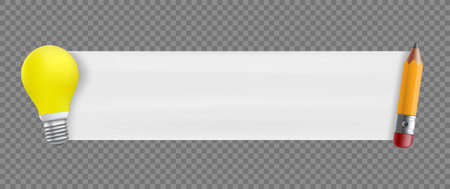 Banner mockup with light bulb and pencil. Template isolated on transparent background. Stock vector illustrationのイラスト素材