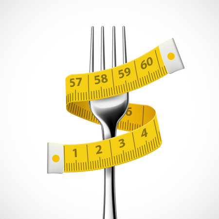 Measuring tape around fork. Weight loss and healthy eating. Stock vector illustrationのイラスト素材