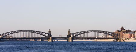 Bolsheohtinsky bridge, Neva river, Russia, Sankt-Peterburgの写真素材