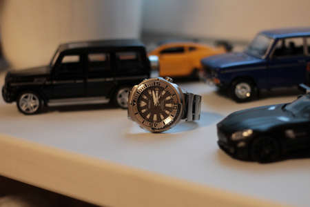 cool expensive watches from the new collection close-up on the tableの写真素材