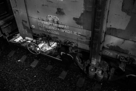 Passenger train moves fast at sunset time. High quality photo