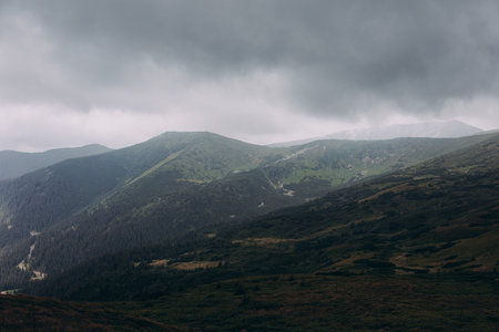 Morning foggy clouds in autumn mountain countryside. Ukraine, Transcarpathia. High quality photoの写真素材