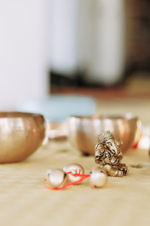 The bride and groom show wedding rings, the hands of two loversの写真素材