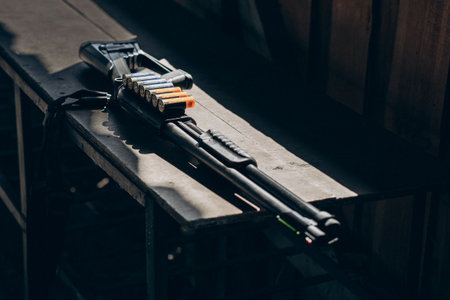 Sheriff star badge with gun, holster and gun beltの写真素材