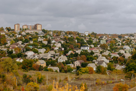 Family Walking With Pet Dog Along Autumn Woodland Path Togetherの写真素材