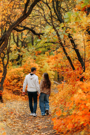 Family Walking Along Autumn Woodland Path Togetherの写真素材
