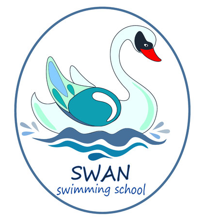 The cool Vector logo swan for T-shirt design or swimming school or Illustration for the book for children.のイラスト素材