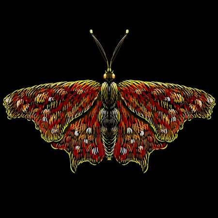 The Vector butterfly for tattoo or T-shirt design or outwear.  Cute print style butterfly background. This drawing is for black fabric or canvasのイラスト素材