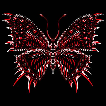 The Vector butterfly for tattoo or T-shirt design or outwear.  Cute print style butterfly background. This drawing is for black fabric or canvasのイラスト素材