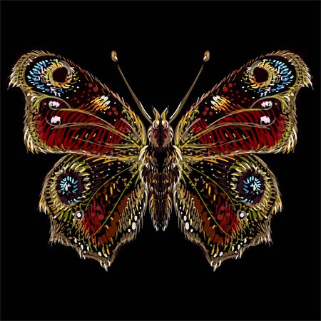 butterfly for tattoo or T-shirt design or outwear.  Cute print style butterfly background. This drawing is for black fabric or canvasのイラスト素材