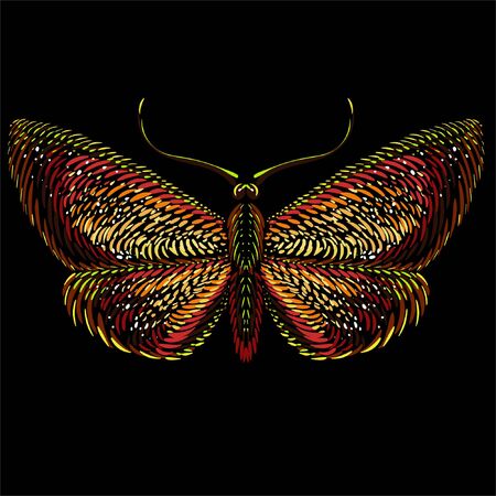 The Vector logo butterfly for tattoo or T-shirt design or outwear.  Cute print style butterfly background. This hand drawing is for black fabric or canvaのイラスト素材