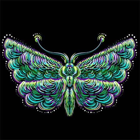 The Vector logo butterfly for tattoo or T-shirt design or outwear.  Cute print style butterfly background. This hand drawing is for black fabric or canvaのイラスト素材