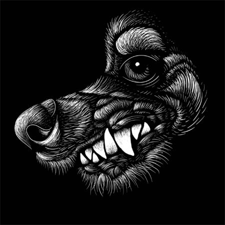 The Vector logo dog  or wolf for tattoo or T-shirt design or outwear.  Cute print style dog  or wolf  background. This hand drawing would be nice to make on the black fabric or canvasのイラスト素材