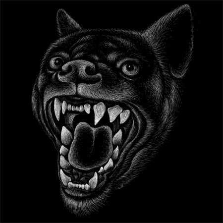 The Vector logo dog  or wolf for tattoo or T-shirt design or outwear.  Cute print style dog  or wolf  background. This hand drawing would be nice to make on the black fabric or canvasのイラスト素材