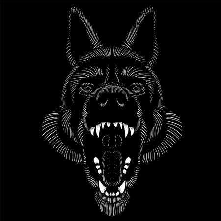 The Vector logo dog or wolf for tattoo or T-shirt design or outwear. Cute print style dog or wolf background. This hand drawing would be nice to make on the black fabric or canvas.のイラスト素材