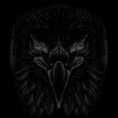 The Vector logo eagle for tattoo or T-shirt design or outwear. Hunting style raven background. This hand drawing is for black fabric or canvasのイラスト素材