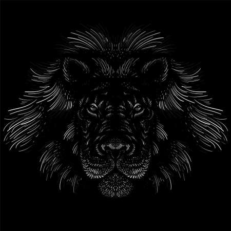 The Vector lion for tattoo or T-shirt print design or outwear. Hunting style lions background. This hand drawing would be nice to make on the black fabric or canvasのイラスト素材