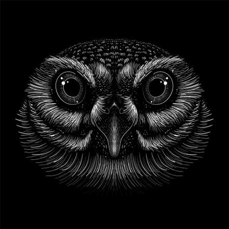 The Vector owl for tattoo or T-shirt design or outwear. Hunting style owl background. This hand drawing would be nice to make on the black fabric or canvasのイラスト素材