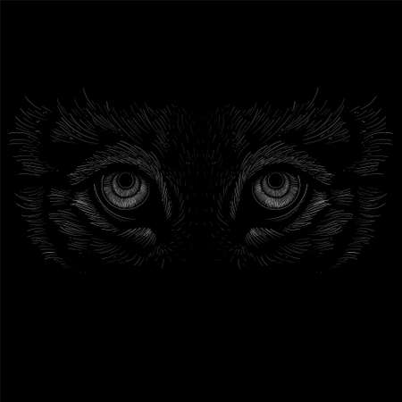 The Vector eves tiger or other animals for tattoo or T-shirt design or outwear. Hunting style big cat print on black background. This hand drawing is for black fabric or canvasのイラスト素材