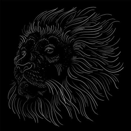 The Vector  tiger or lion head for tattoo or T-shirt design or outwear. Hunting style big cat print on black background. This hand drawing is for black fabric or canvasのイラスト素材