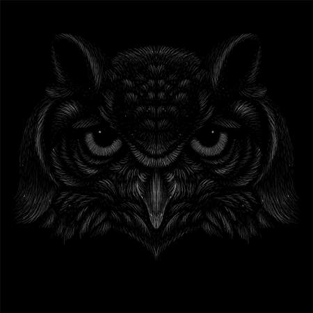 The Vector  owl for tattoo or T-shirt design or outwear. Hunting style owl background. This hand drawing would be nice to make on the black fabric or canvasのイラスト素材