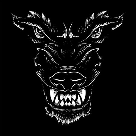 The Vector dog or wolf for tattoo or T-shirt design or outwear. Cute print style  dog or wolf background. This hand drawing would be nice to make on the black fabric or canvasのイラスト素材