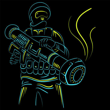 Ukrainian soldier 2022 with a grenade launcher Javelin rocket launcher in the civil war with the...