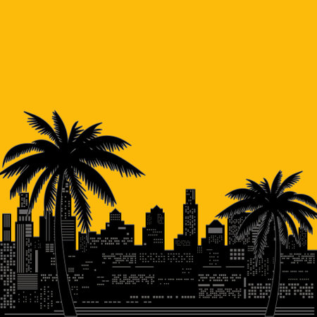 sunset city vector art design good for use on background poster, banner and decorationのイラスト素材