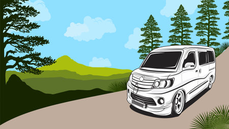 rural transit day background vector illustration with rural landscape suitable for rural transit day background on social media post, poster, children book cover, welcome back to school backgroundのイラスト素材