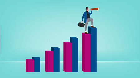 Vision to see business direction with a businessman who uses a telescope to see the next business strategy concept design illustration, strategy to success or business objective, career path conceptのイラスト素材