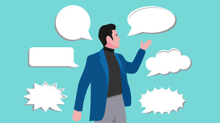 Illustration of a businessman who is good at communicating or public speaking suitable for describing someone who is presenting or giving directions, body language concept, the art of speakingのイラスト素材