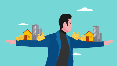 with the concept of an investor bringing all his assets with flat styleのイラスト素材