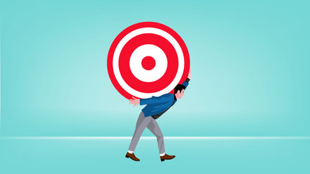 illustration of a businessman carrying out targets for his business, targets and struggles, journey...