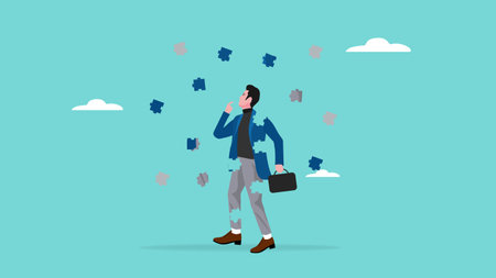 search for identity, Look for knowledge or skills according to your needs, learn according to your talents and interests, Business people are confused about choosing a puzzle to complete their bodyのイラスト素材