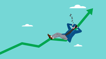 businessman investors sleeping on financial growth graph, investment dividends increase concept, business growth with increased revenue, passive income from investments concept vector illustrationのイラスト素材