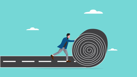 create a new career path for business success, start new opportunity to achieve target or goals, businessman making a road from asphalt carpet concept illustrationのイラスト素材