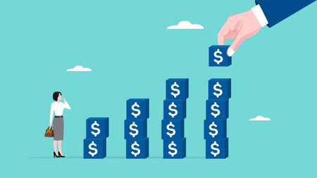 passive income from investments, investment dividends increase, market value of equity concept, businesswoman hand put dollar box on financial growth chart vector illustrationのイラスト素材