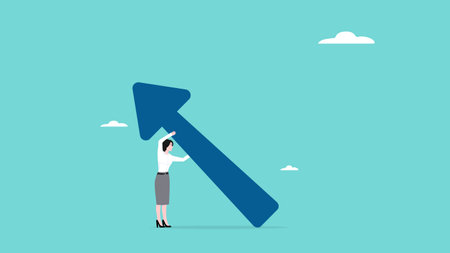 effort to growing business with businesswoman pushing arrow to increase business growth graph, support for business growth or career successのイラスト素材