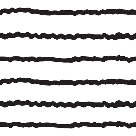Abstract seamless vector pattern with hand drawn horisontal wavy lines. Monochrome illustration stripes texture. Hipster graphic designのイラスト素材