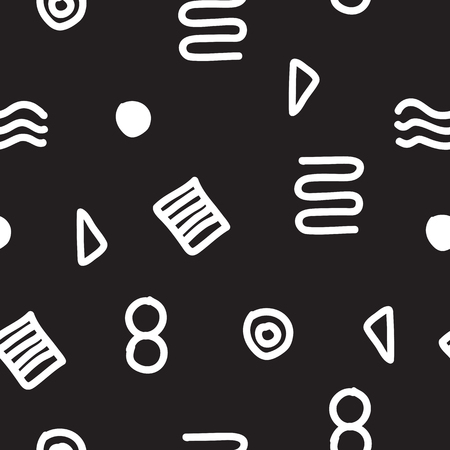Vector seamless geometric doodle pattern. Abstract minimalist pattern with linear figure in black and white. Design background for fashion textile print, wrapping paper or web backgroundのイラスト素材