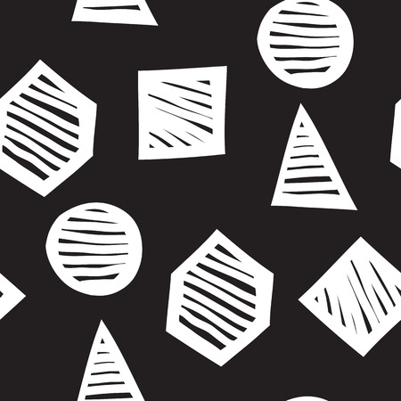 Vector seamless geometric doodle pattern. Abstract minimalist pattern with linear figure in black and white. Design background for fashion textile print, wrapping paper or web backgroundのイラスト素材