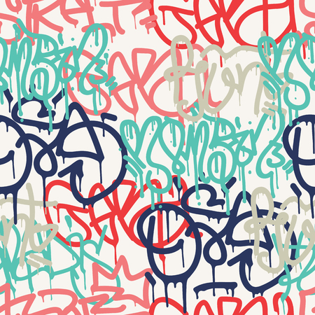 Colorful seamless pattern. Graffiti hand style old school doodles street art illustration. Composition with tags, signs, elements for skate board, street clothing streetwear wallpapers textile fabricのイラスト素材